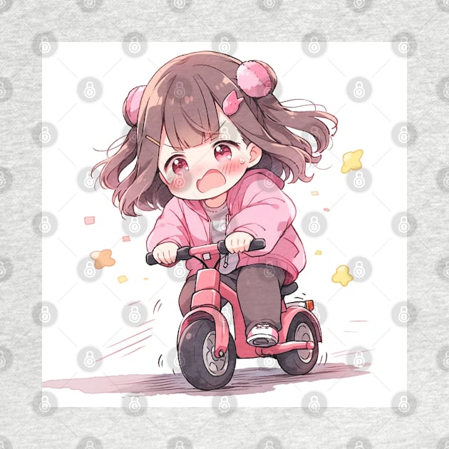 Chibi girl ride a bike by WabiSabi Wonders